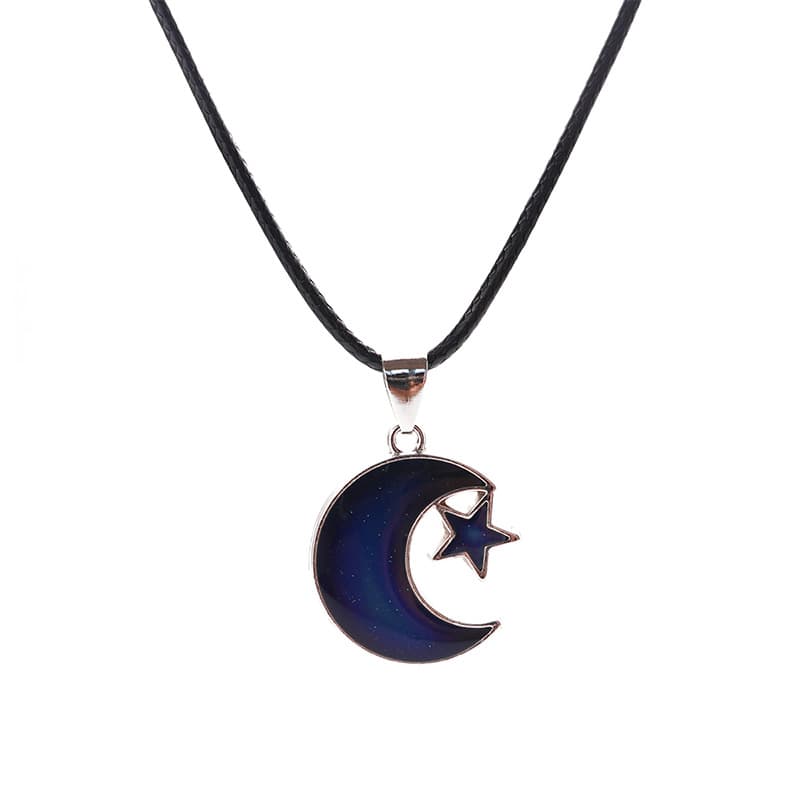 Enamel Moon & Star Pendant Necklace - Color-Changing, Elegant Gift