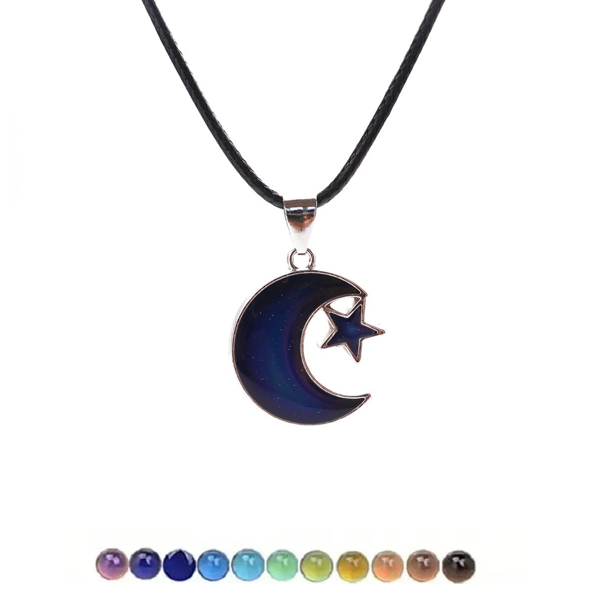 Enamel Moon & Star Pendant Necklace - Color-Changing, Elegant Gift