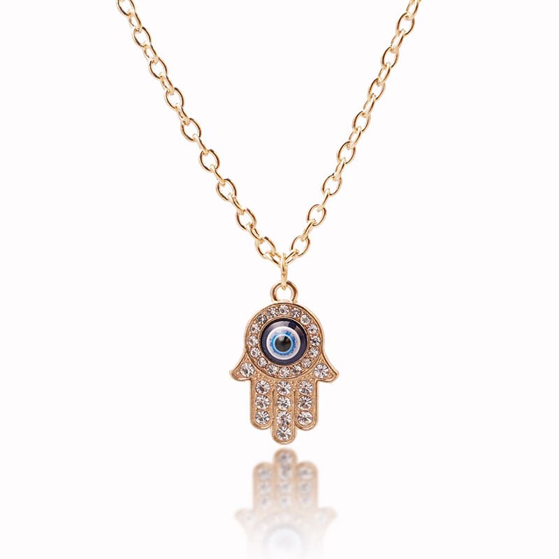 Bohemian Evil Eye Pendant Necklace, Lucky Hamsa & Teardrop Charm