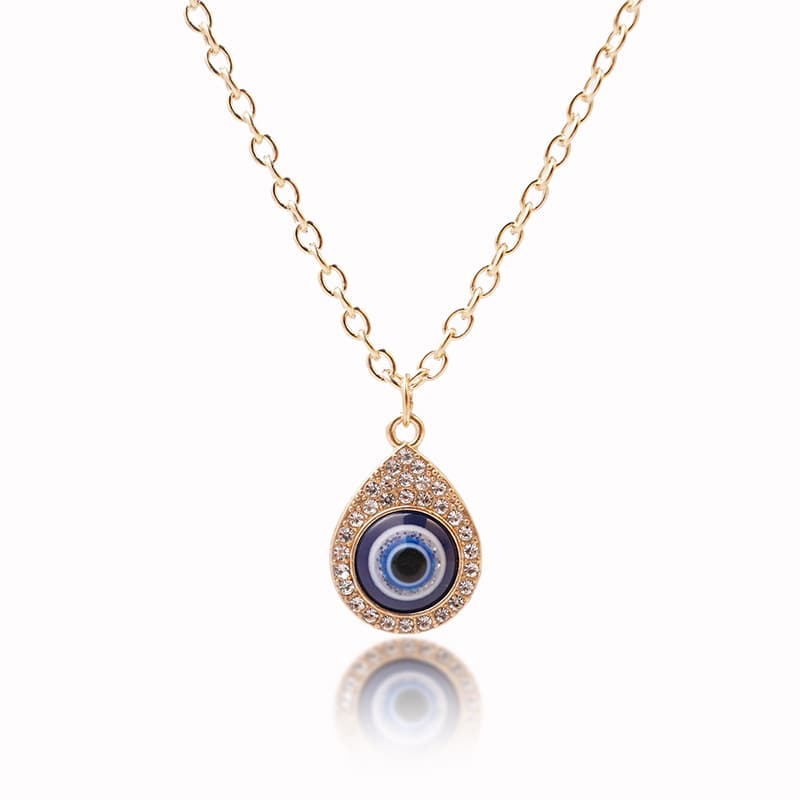 Bohemian Evil Eye Pendant Necklace, Lucky Hamsa & Teardrop Charm
