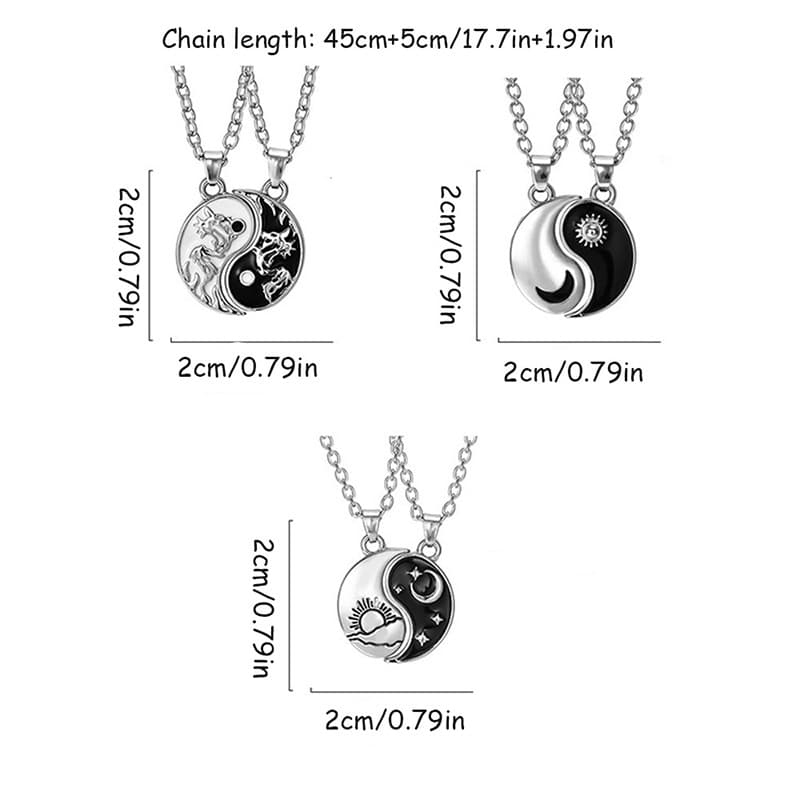 Yin Yang Dragon & Moon Couple Necklaces - Trendy Matching Friendship Jewelry
