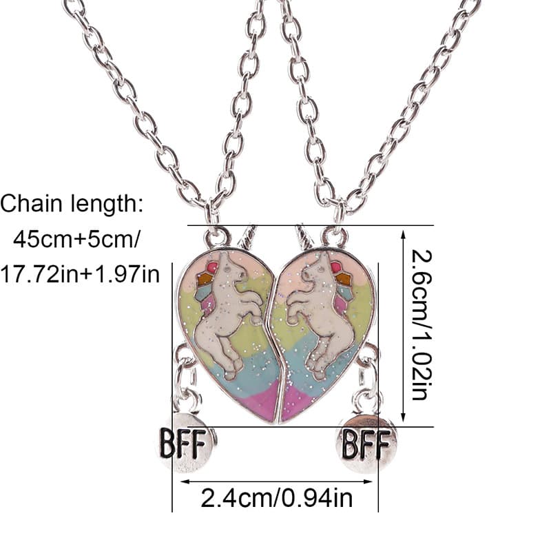Unicorn Heart Magnetic Necklace Set for Best Friends
