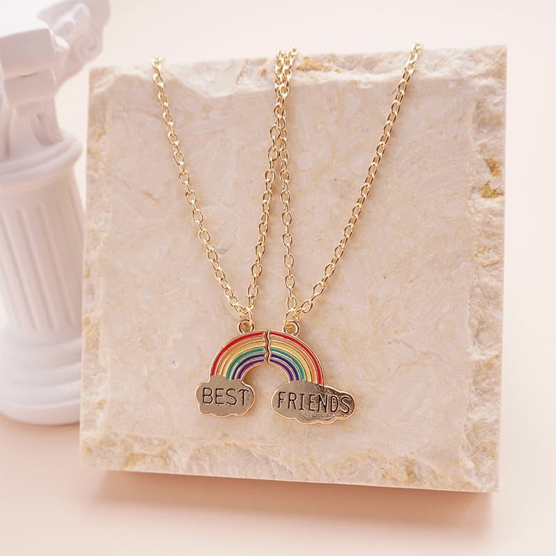Best Friends Rainbow Necklace Set - Matching Couple Friendship Jewelry