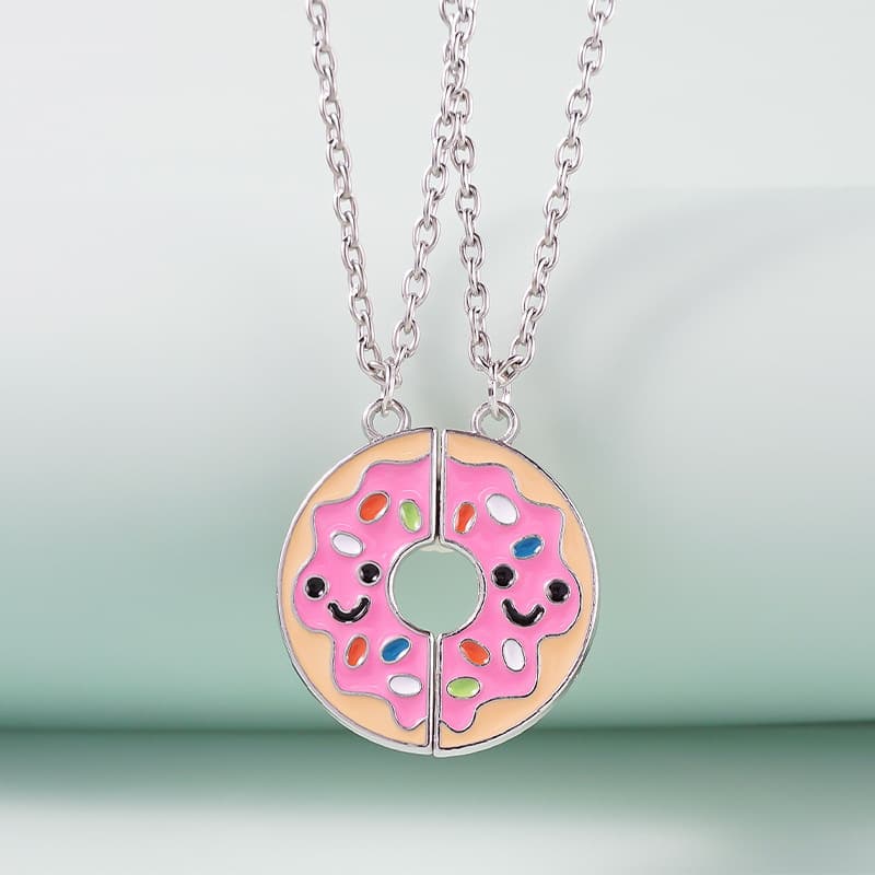 Sweet Donut BFF Necklace Set - Pink Glazed Friendship Jewelry for Girls