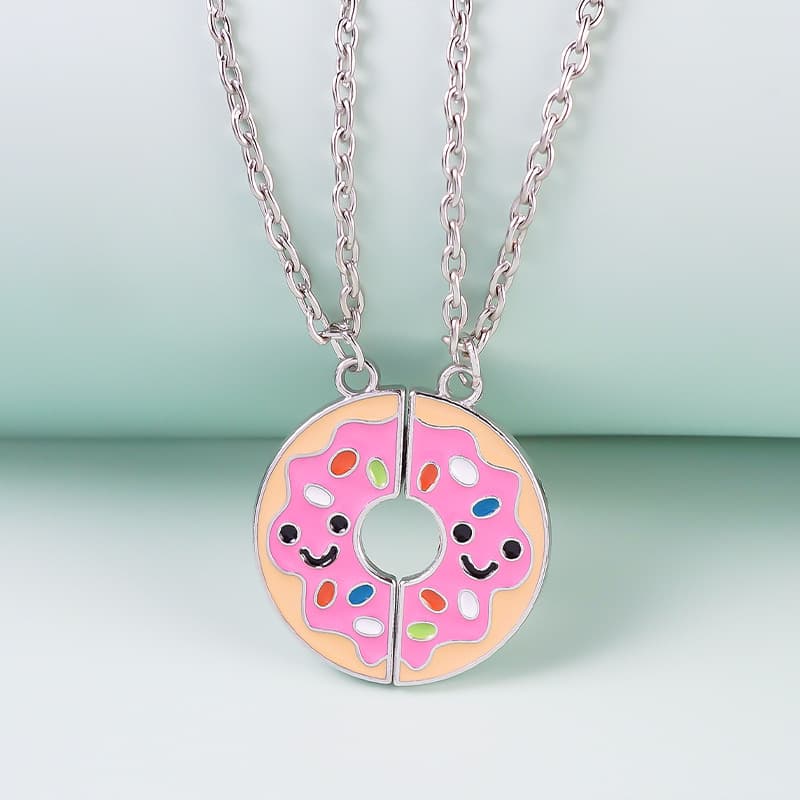 Sweet Donut BFF Necklace Set - Pink Glazed Friendship Jewelry for Girls