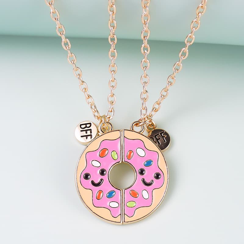 Sweet Donut BFF Necklace Set - Pink Glazed Friendship Jewelry for Girls