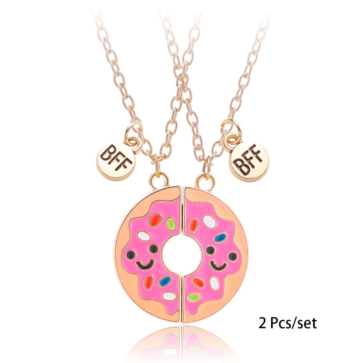 Sweet Donut BFF Necklace Set - Pink Glazed Friendship Jewelry for Girls