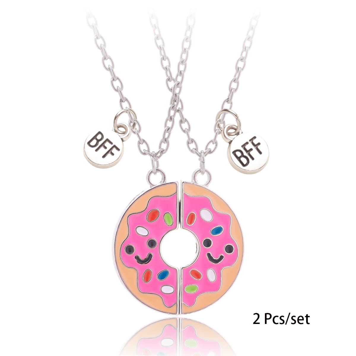 Sweet Donut BFF Necklace Set - Pink Glazed Friendship Jewelry for Girls