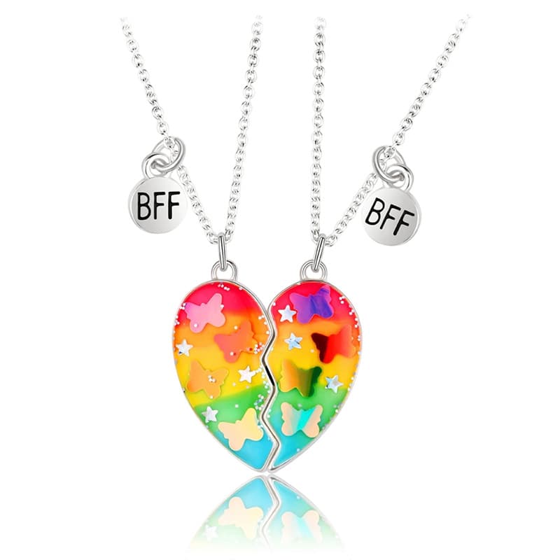 Rainbow Heart Magnetic Best Friend Necklaces Set
