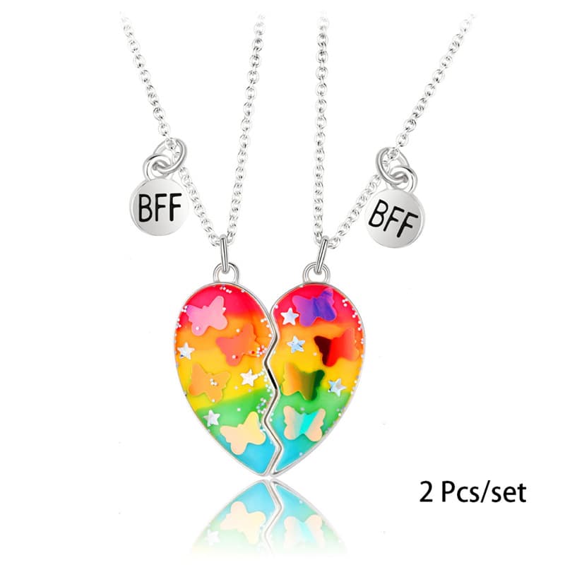 Rainbow Heart Magnetic Best Friend Necklaces Set