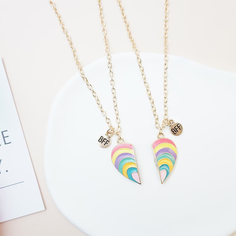 Custom Rainbow Heart BFF Magnetic Necklaces for Best Friends