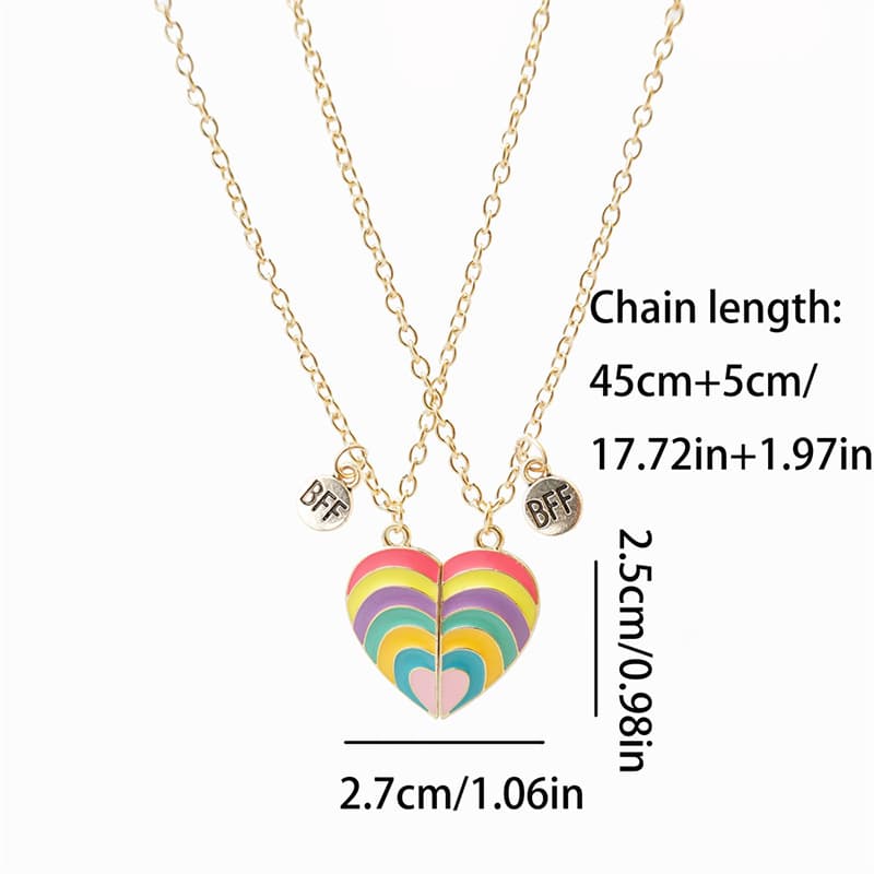 Custom Rainbow Heart BFF Magnetic Necklaces for Best Friends