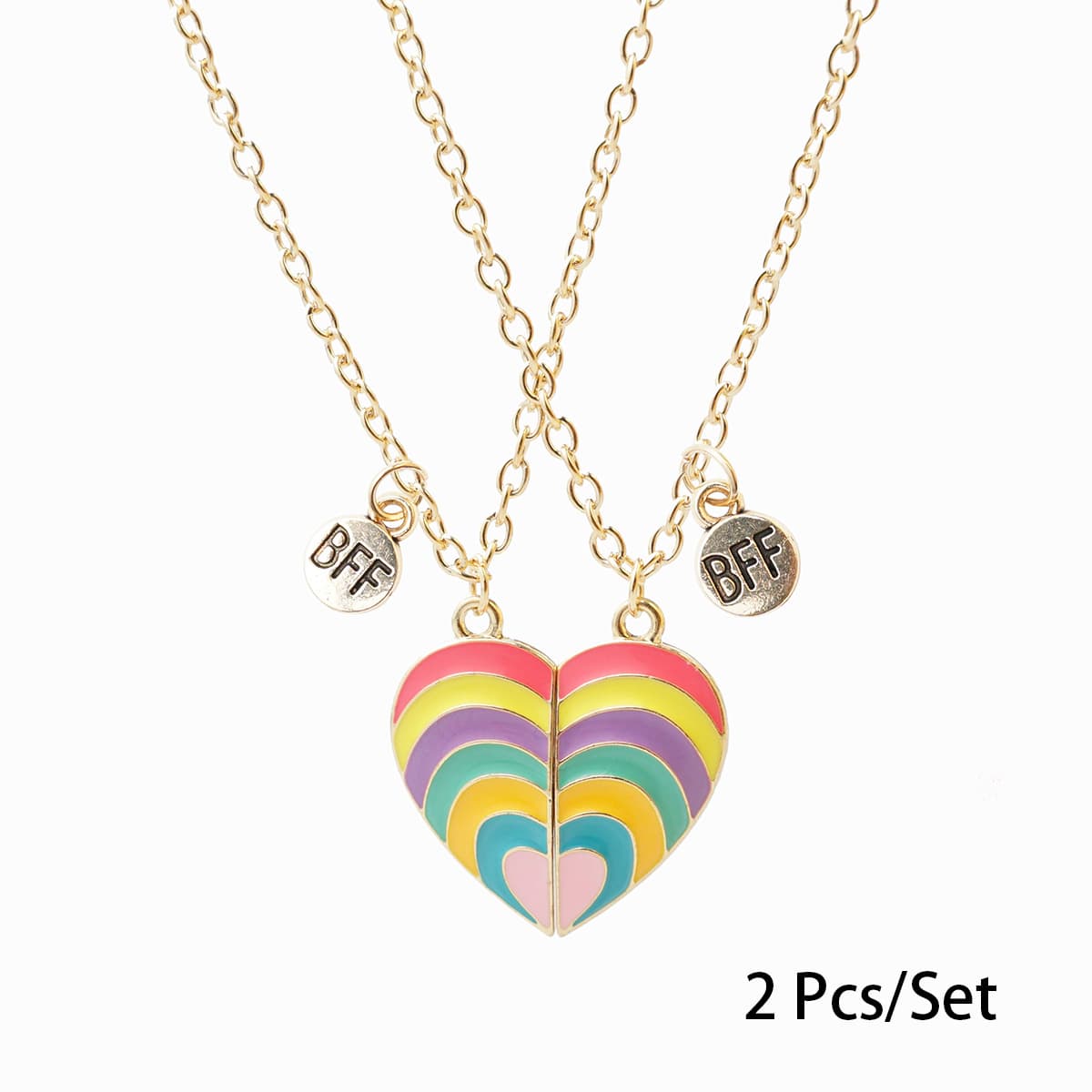 Custom Rainbow Heart BFF Magnetic Necklaces for Best Friends