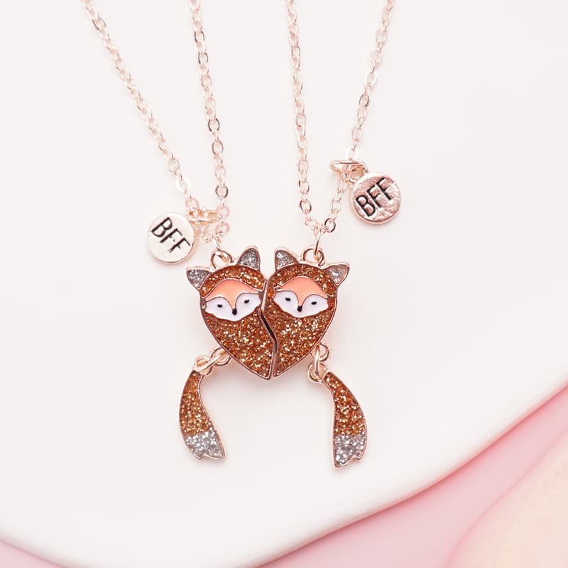 Matching Fox Heart Necklaces for Best Friends BFF Girls