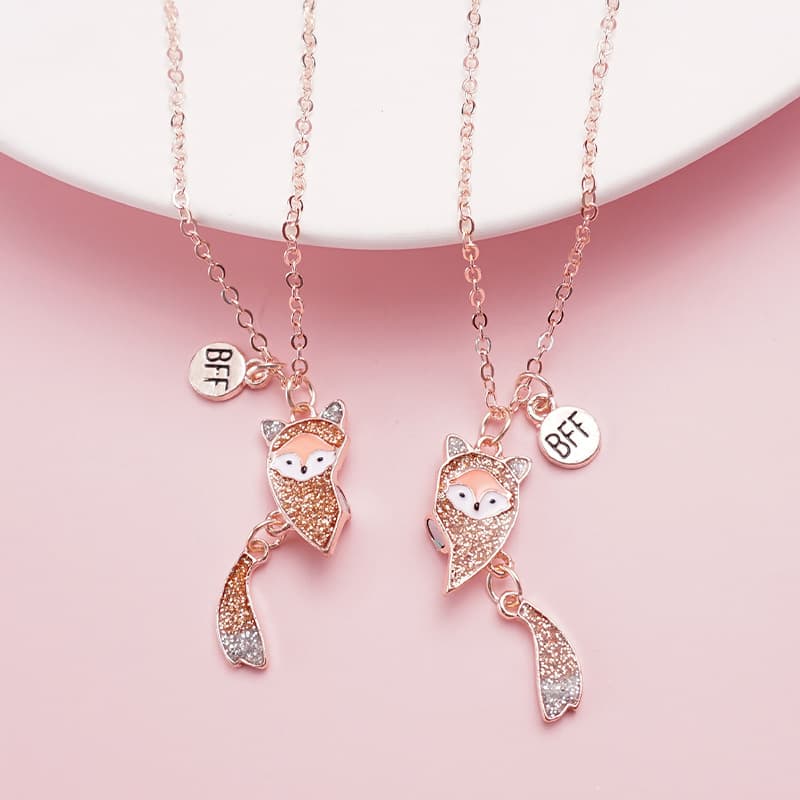 Matching Fox Heart Necklaces for Best Friends BFF Girls
