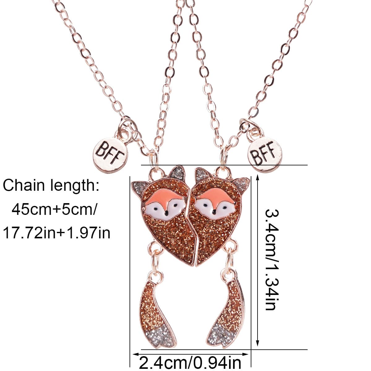 Matching Fox Heart Necklaces for Best Friends BFF Girls