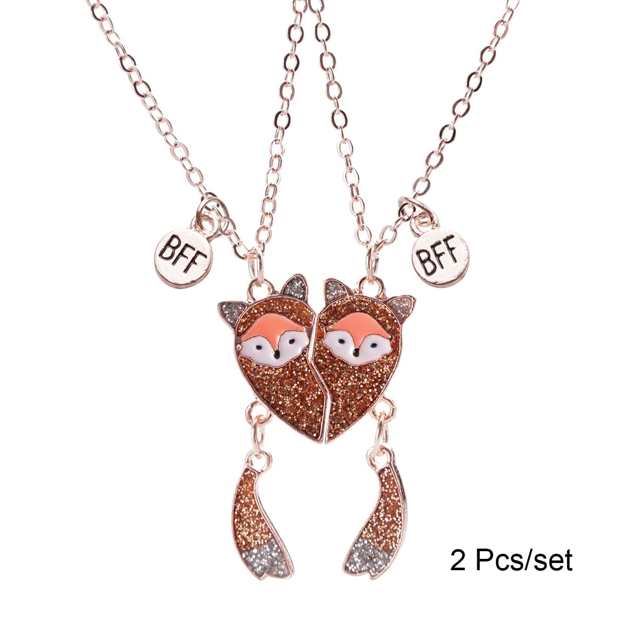 Matching Fox Heart Necklaces for Best Friends BFF Girls