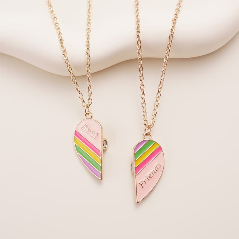 Best Friends Rainbow Heart Magnetic Necklace Set - Perfect Gift for BFFs