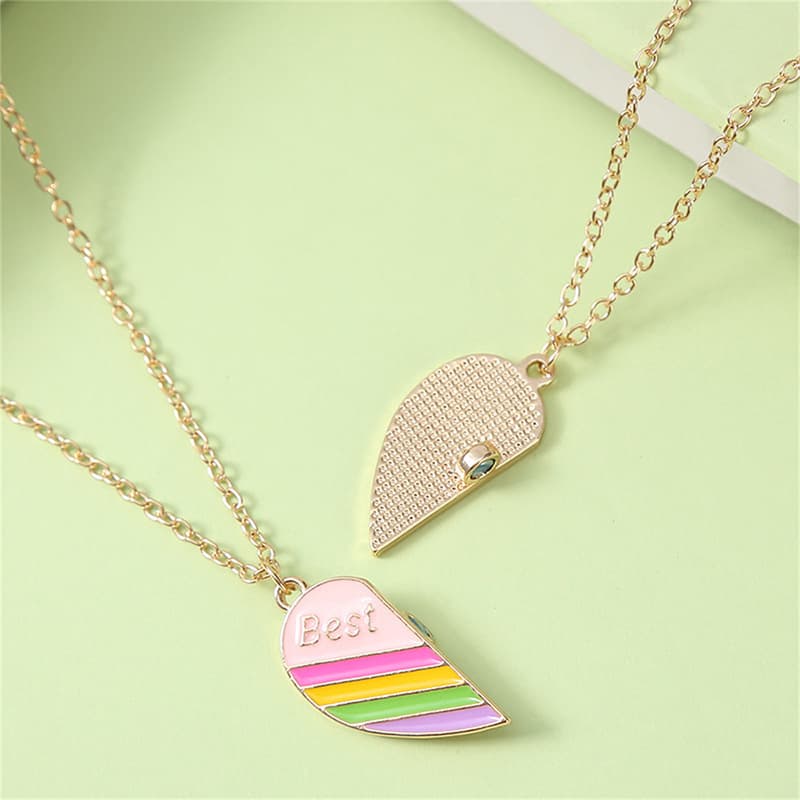 Best Friends Rainbow Heart Magnetic Necklace Set - Perfect Gift for BFFs