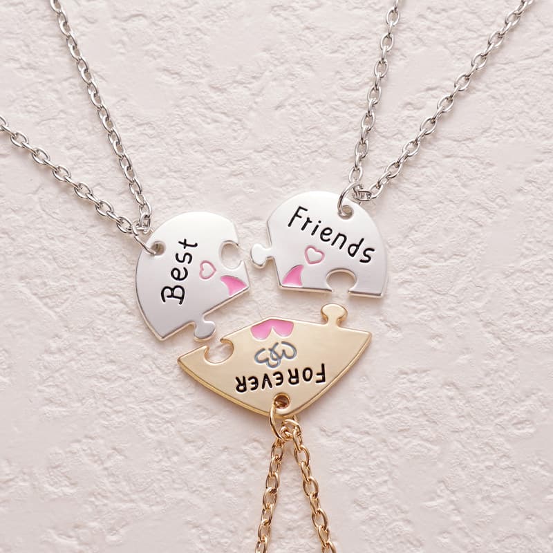 Best Friends Forever Puzzle Heart Necklace Set for Girls