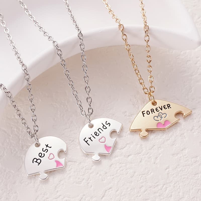 Best Friends Forever Puzzle Heart Necklace Set for Girls