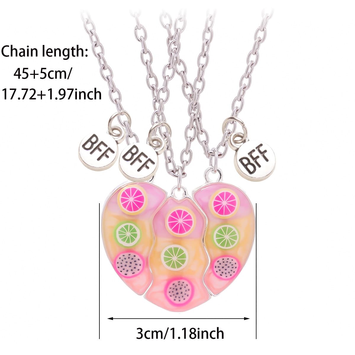 BFF Best Friends Forever Magnetic Heart Necklace Set of 3