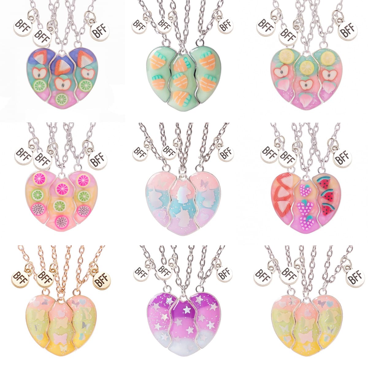 BFF Best Friends Forever Magnetic Heart Necklace Set of 3