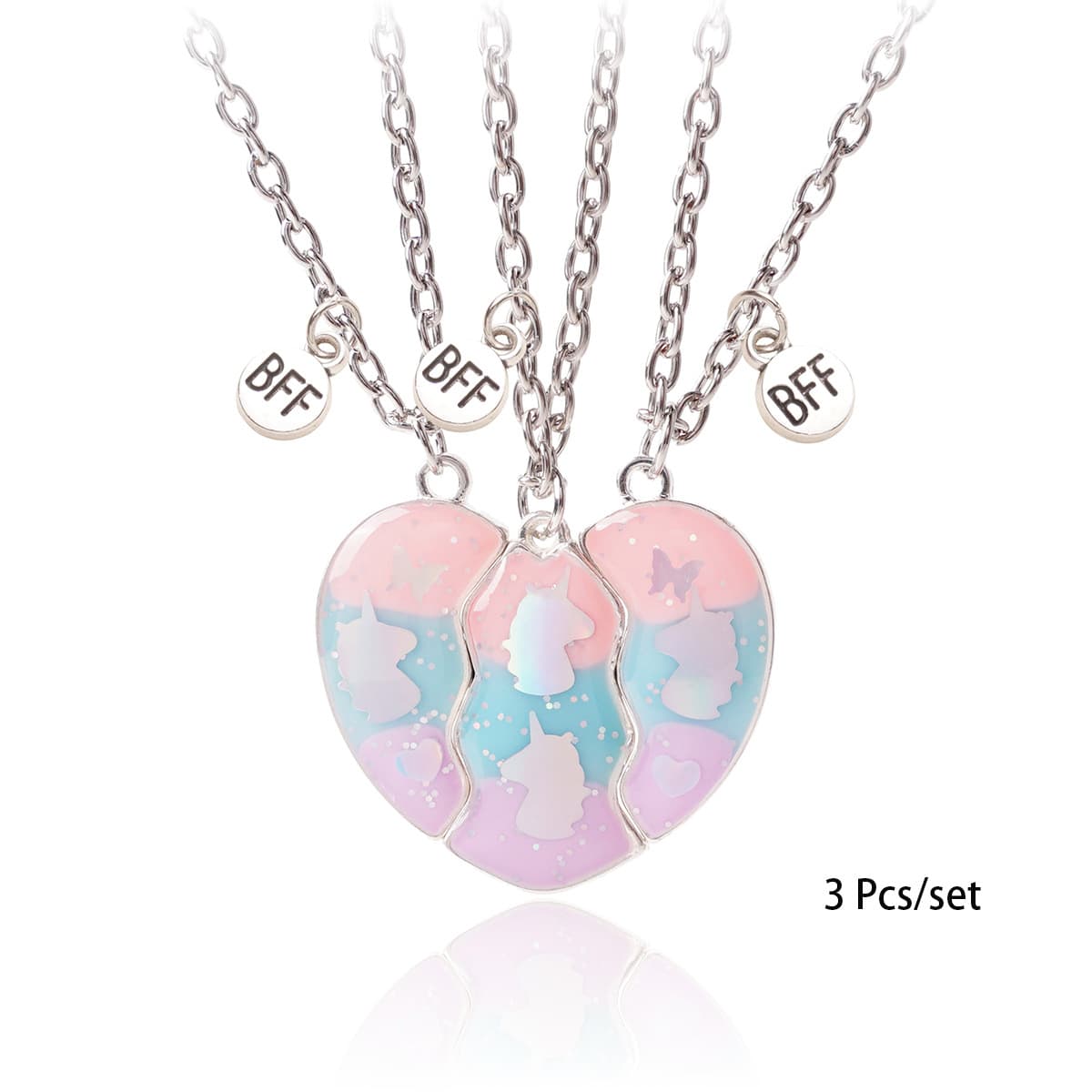 BFF Best Friends Forever Magnetic Heart Necklace Set of 3