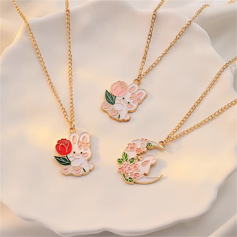 Adorable Rabbit Necklaces - Cute Couple Enamel Pendant Chains for Girls & Teens