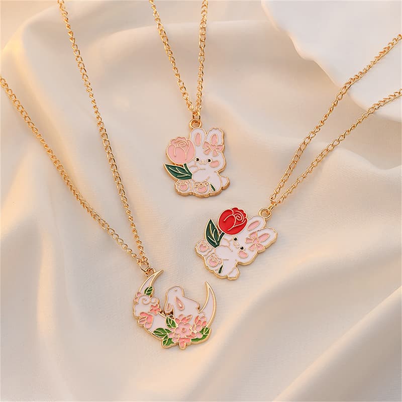 Adorable Rabbit Necklaces - Cute Couple Enamel Pendant Chains for Girls & Teens