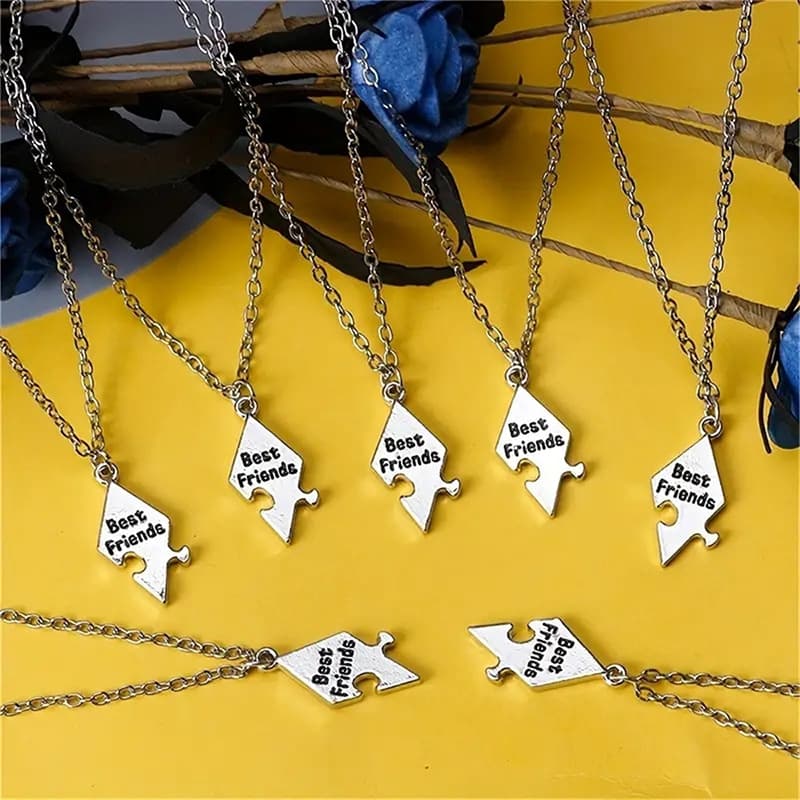 7-Piece Best Friends Puzzle Necklace Set - Perfect Gift for Girls