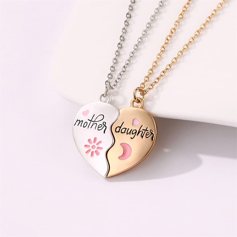 Mother Daughter Heart Puzzle Necklaces Set - Perfect Gift for Mom & Daughter