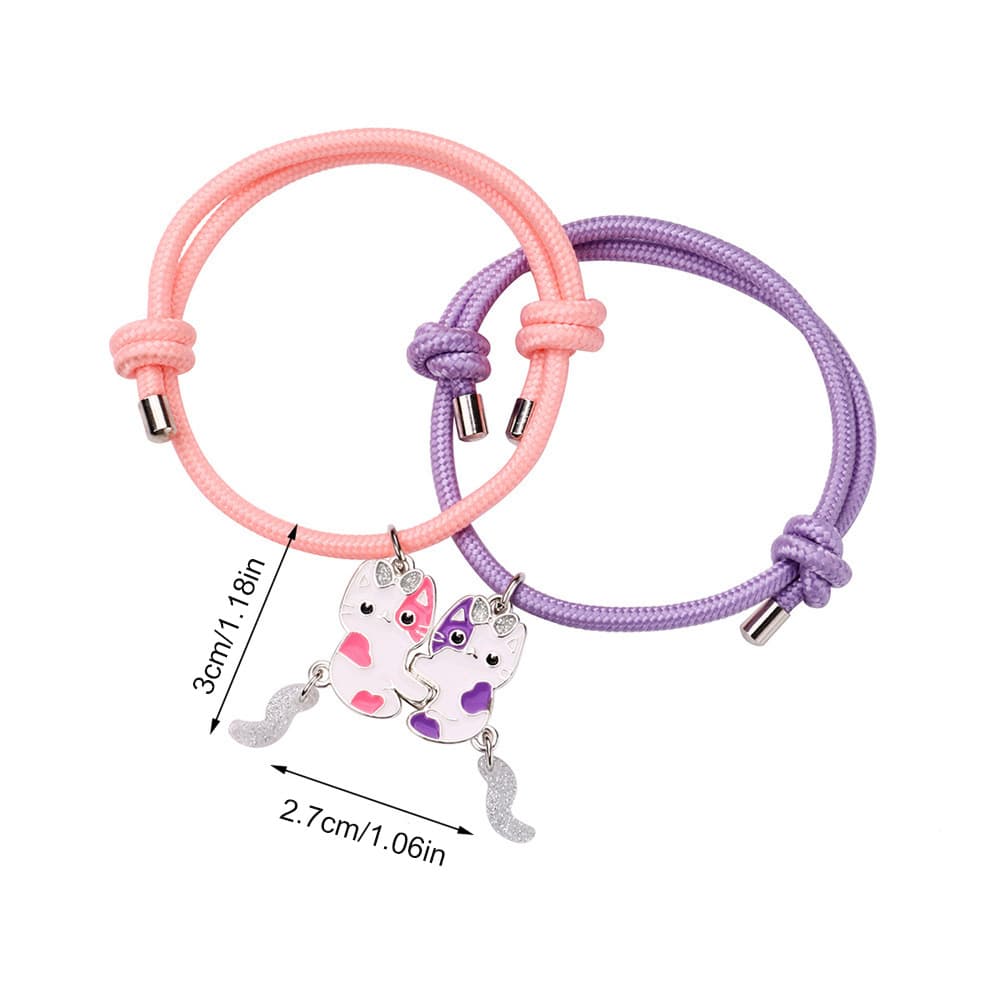 Cute Cat Friends Magnetic Glow Bracelets for Kids, Pink & Purple Set