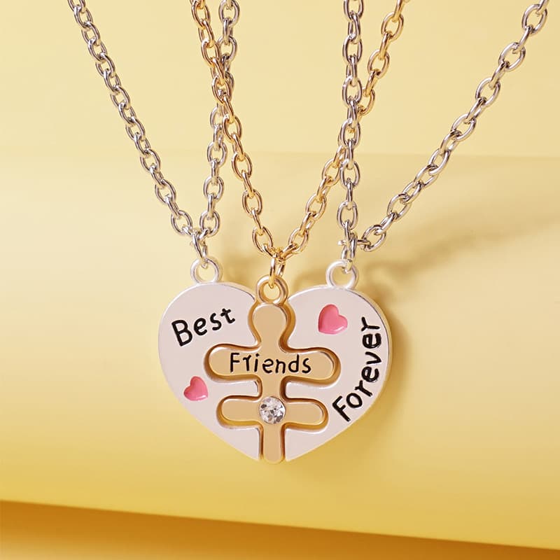 Best Friends Forever Heart Puzzle Necklace Set for Girls