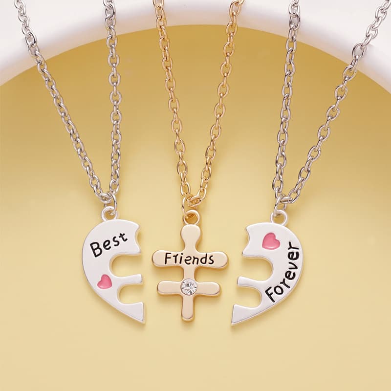 Best Friends Forever Heart Puzzle Necklace Set for Girls
