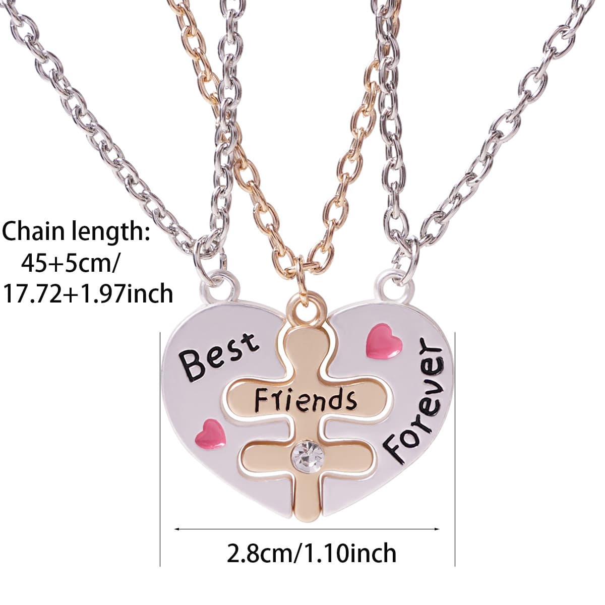 Best Friends Forever Heart Puzzle Necklace Set for Girls