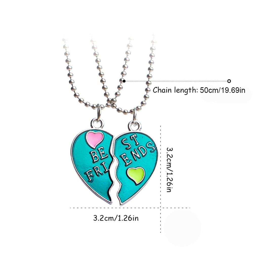 Best Friends Heart Necklace Set - Enamel Split Heart Pendant Jewelry Gift