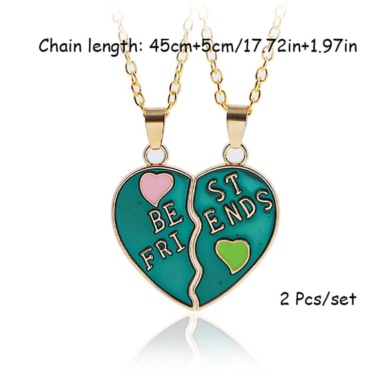 Best Friends Heart Necklace Set - Enamel Split Heart Pendant Jewelry Gift