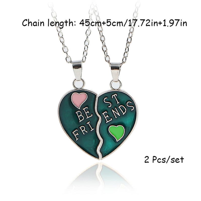 Best Friends Heart Necklace Set - Enamel Split Heart Pendant Jewelry Gift