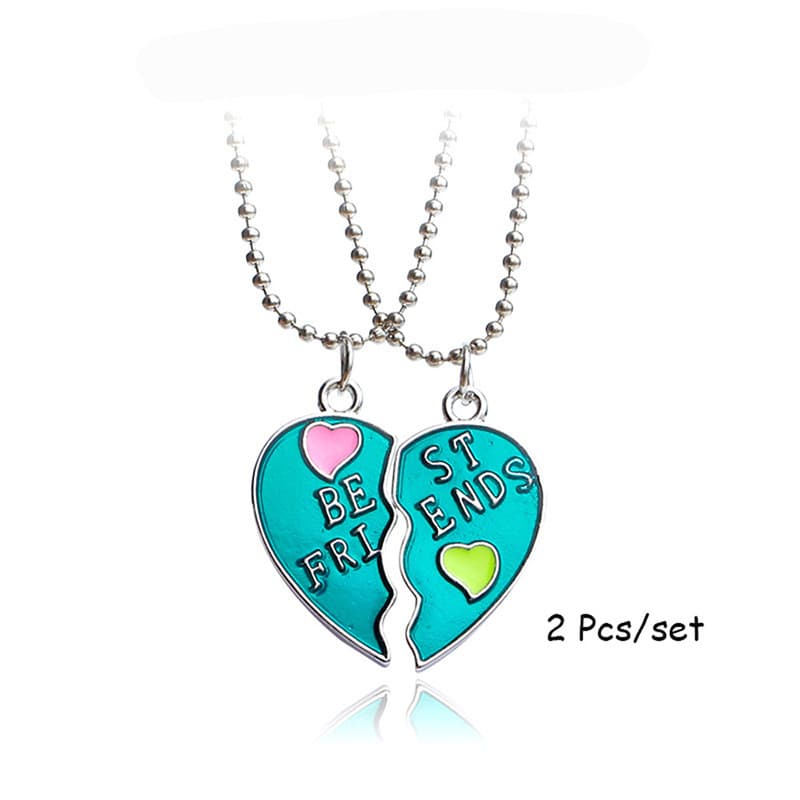 Best Friends Heart Necklace Set - Enamel Split Heart Pendant Jewelry Gift