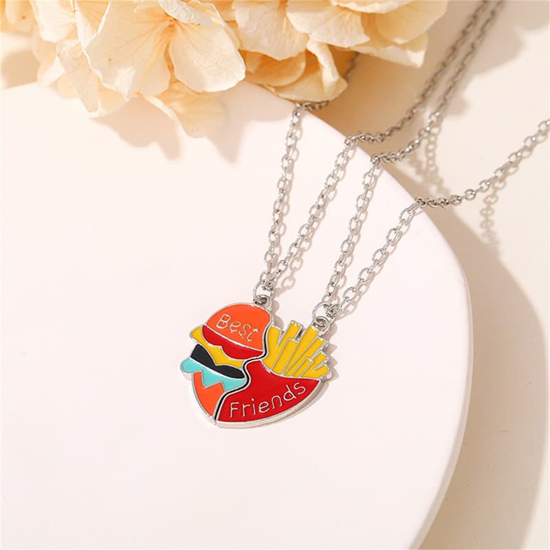 Best Friends Burger & Fries Heart Necklace Set