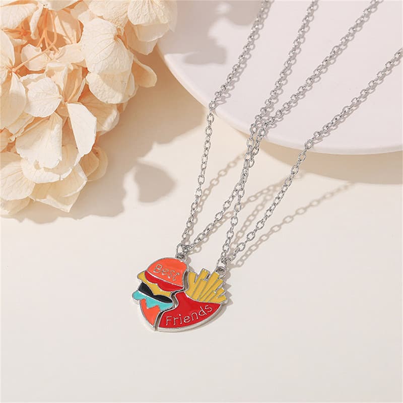 Best Friends Burger & Fries Heart Necklace Set