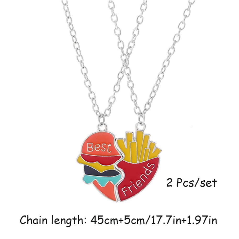Best Friends Burger & Fries Heart Necklace Set