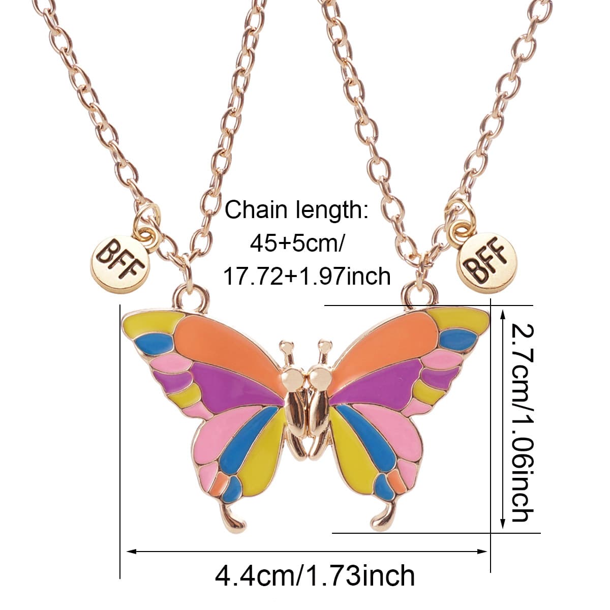 BFF Butterfly Necklace Set - Colorful Magnetic Friendship Necklaces for Girls & Best Friends