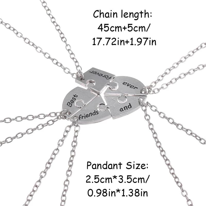 Best Friends Forever Puzzle Heart Necklace Set of 5