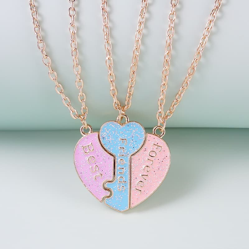 Magnetic Best Friends Necklace Set - Sparkly Heart Pendant for Girls & Teens