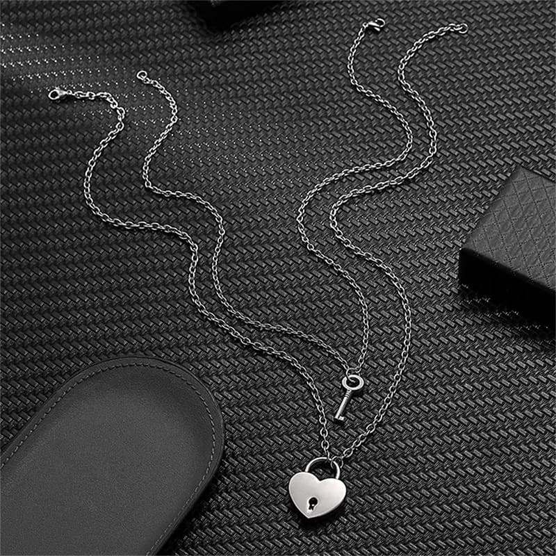 Heart Lock & Key Necklace Set - Romantic Gift for Couples