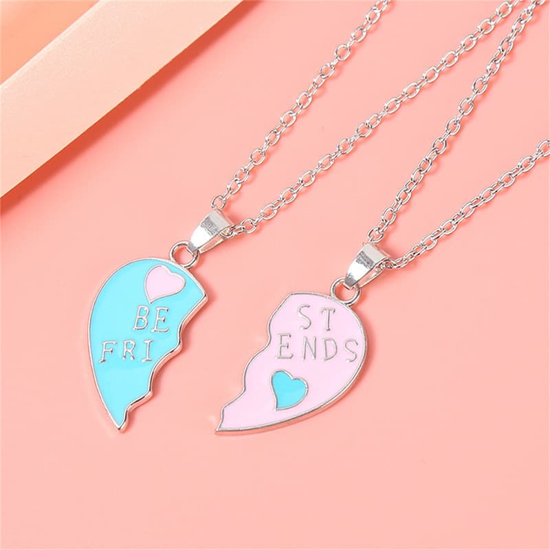 Sweet Heart Split Necklace Set - Be Friends Forever Enamel Pendant