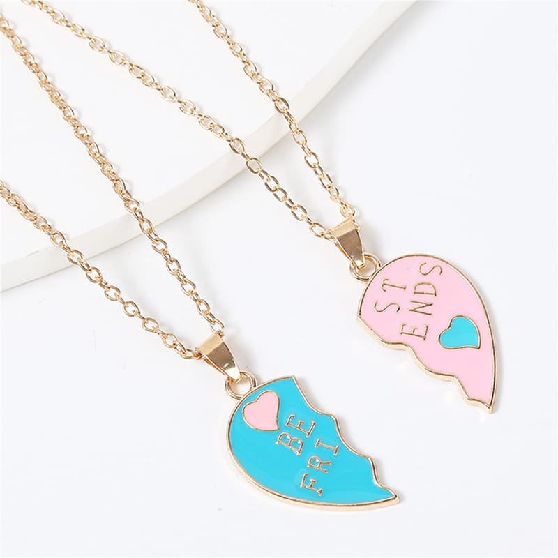 Sweet Heart Split Necklace Set - Be Friends Forever Enamel Pendant