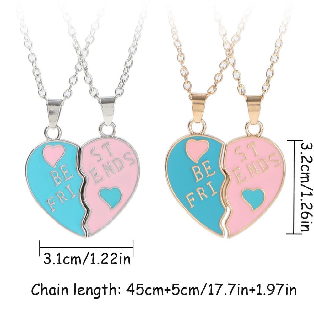 Sweet Heart Split Necklace Set - Be Friends Forever Enamel Pendant